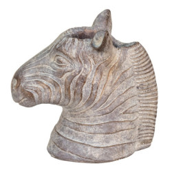 Šedý cementový květináč v designu hlavy zebry - 16*10*15 cm