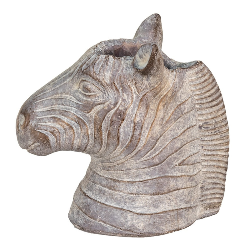Šedý cementový květináč v designu hlavy zebry - 16*10*15 cm