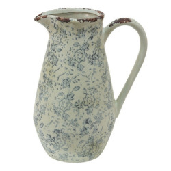 Dekorativní béžový keramický džbán se šedými květy Alana M - 20*14*25 cm