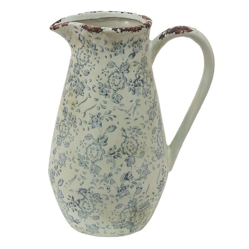 Dekorativní béžový keramický džbán se šedými květy Alana M - 20*14*25 cm