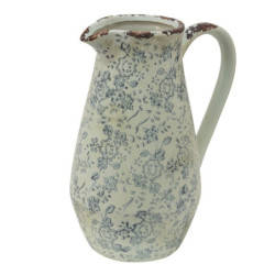 Dekorativní béžový keramický džbán se šedými květy Alana M - 20*14*25 cm