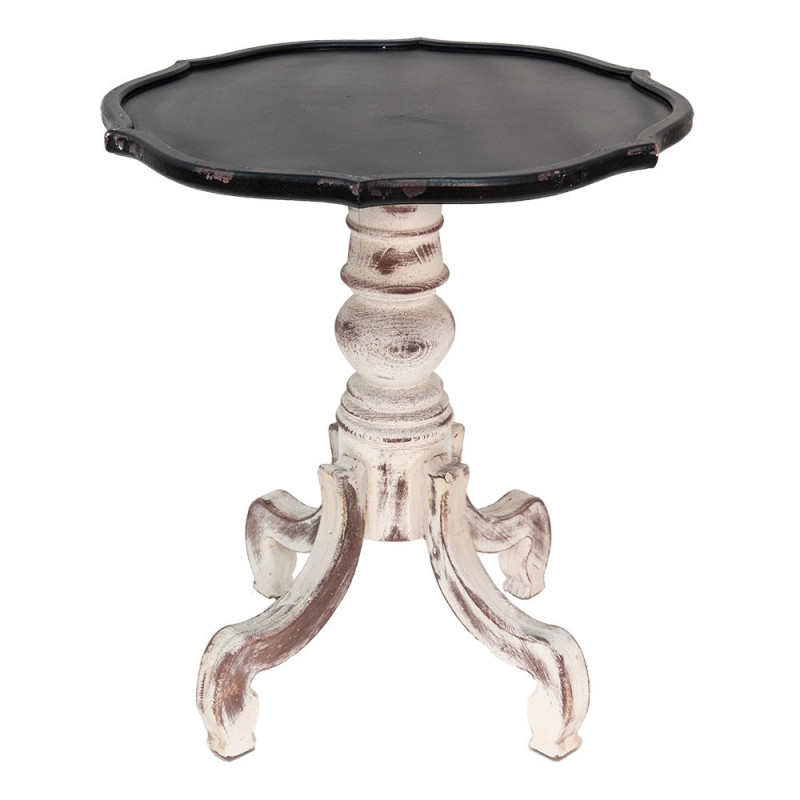 Krémový antik dřevěný stolek s černou odkládací deskou Frances - Ø 66*75 cm