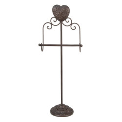 Hnědý antik držák na toaletní papír se srdcem Hart Flowy - 21*14*62 cm