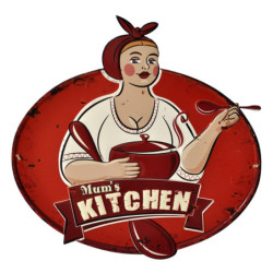 Červená nástěnná kovová cedule Mums Kitchen - 60*1*61 cm