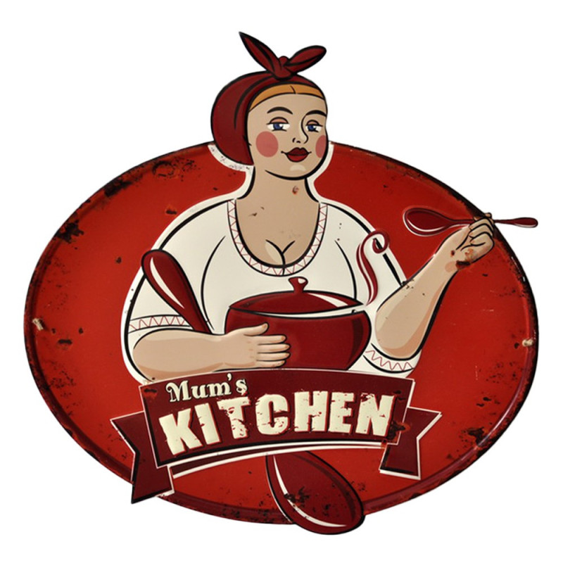 Červená nástěnná kovová cedule Mums Kitchen - 60*1*61 cm