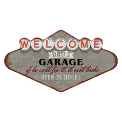 Kovová nástěnná cedule Welcome Daďs Garage - 49*1*27 cm