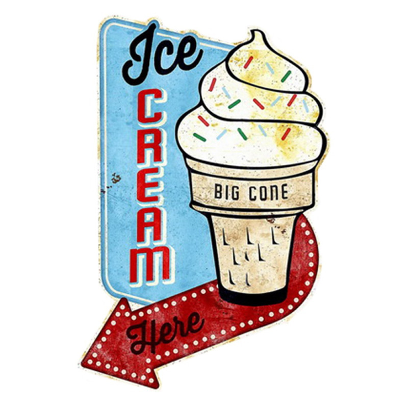 Kovová nástěnná cedule Ice Cream here - 40*1*60 cm