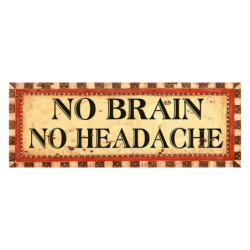 Nástěnná kovová cedule No Brain - No Headache - 36*1*13 cm