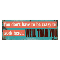 Modrá nástěnná kovová cedule We´ll Train You - 36*1*13 cm