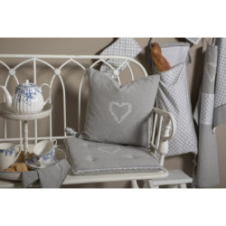 Šedý bavlněný podsedák s výplní a srdíčkem Lovely Heart - 40*40*4 cm