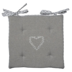 Šedý bavlněný podsedák s výplní a srdíčkem Lovely Heart - 40*40*4 cm