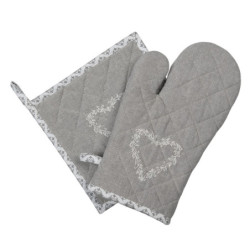 Šedá bavlněná chňapka - podložka se srdíčkem Lovely Heart - 20*20 cm