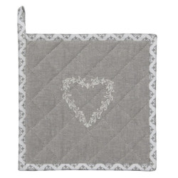 Šedá bavlněná chňapka - podložka se srdíčkem Lovely Heart - 20*20 cm