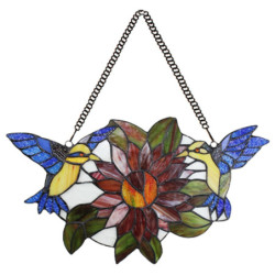 Závěsný Tiffany panel s ptáčky Birds Brown - 50*60 cm