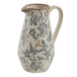 Keramický dekorační džbán se šedými květy Mell French M - 20*14*25 cm