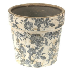 Keramický obal na květináč se šedými květy Mell French -  Ø 16*15 cm