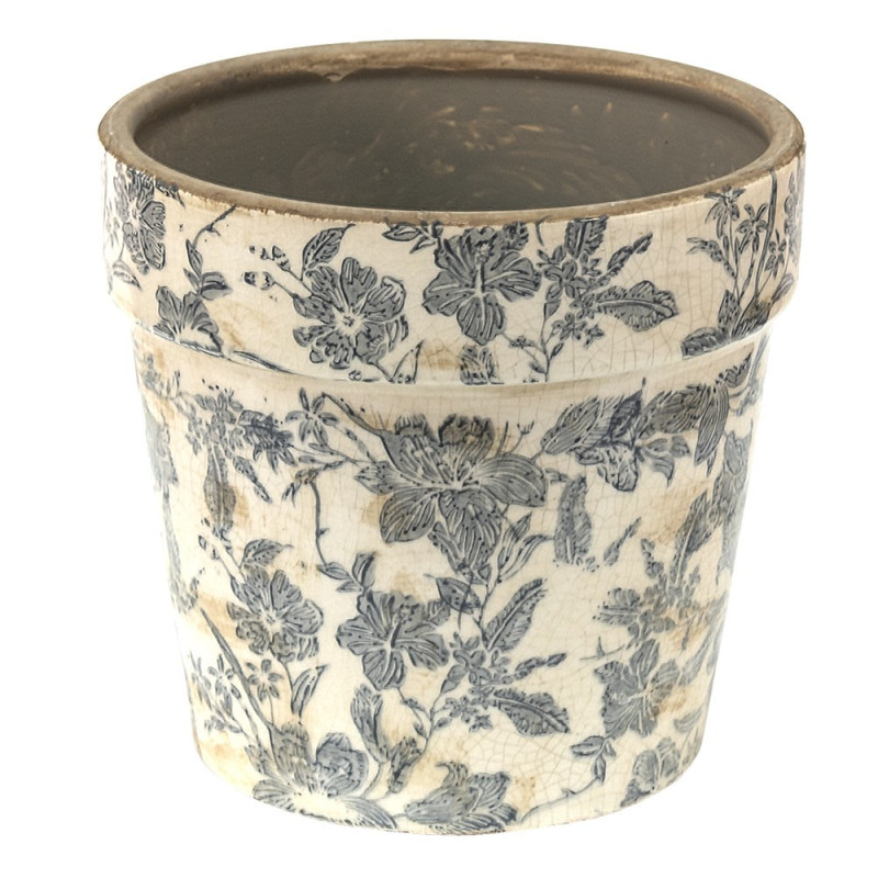 Keramický obal na květináč se šedými květy Mell French -  Ø 16*15 cm