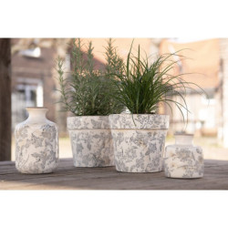 Keramický obal na květináč se šedými květy Mell French -  Ø 16*15 cm