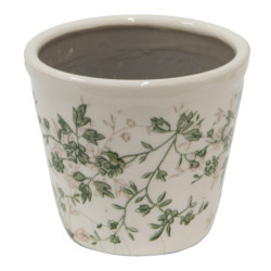 Keramický obal na květináč se zelenými květy Ganni green S -  Ø12*10 cm