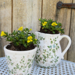 Keramický obal na květináč se zelenými květy Ganni green S -  Ø12*10 cm