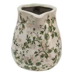 Keramický dekorační džbán se zelenými květy Ganni green M - 16*13*15 cm