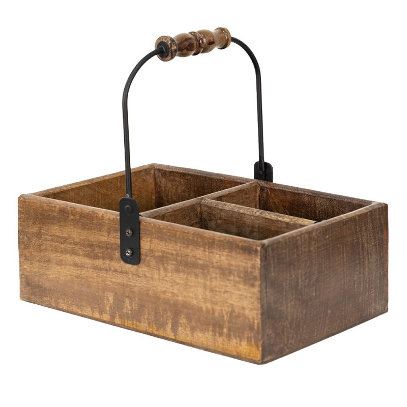 Hnědý dřevěný úložný box s držadlem - 27*17*10 cm