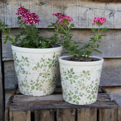 Keramický obal na květináč se zelenými květy Ganni green M - Ø14*13 cm