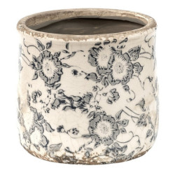 Keramický obal na květináč se šedými květy Filon French S - Ø 12*12 cm