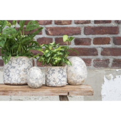 Keramický obal na květináč se šedými květy Filon French M - Ø 14*14 cm