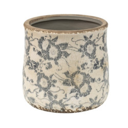 Keramický obal na květináč se šedými květy Filon French M - Ø 14*14 cm