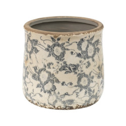 Keramický obal na květináč se šedými květy Filon French M - Ø 14*14 cm