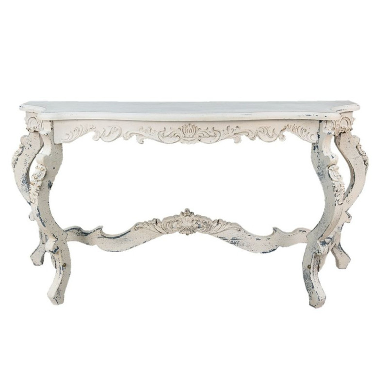 Krémový antik dřevěný konzolový stůl se zdobením Franiné - 170*52*82 cm