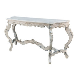 Krémový antik dřevěný konzolový stůl se zdobením Franiné - 170*52*82 cm