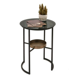 Černý kovový odkládací stolek se skleněnou deskou Dion- Ø 43*55 cm
