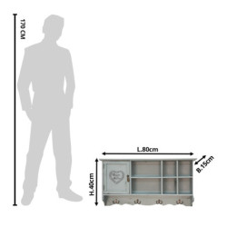 Modrá nástěnná skříňka s přihrádkami a dvířky Cuisla de Famille - 80*15*40 cm