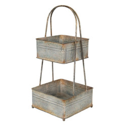 Šedý antik dvoupatrový dekorační stojan s rukojetí - 29*29*66 cm