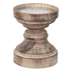 Hnědý antik dřevěný svícen na širokou svíčku - Ø 14*16 cm