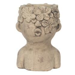 Cementový obal na květináč v designu busty s květinami Tete - 17*16*25 cm