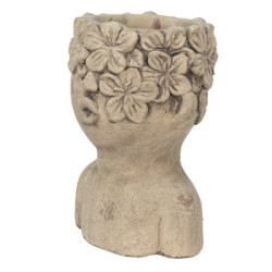 Cementový obal na květináč v designu busty s květinami Tete - 17*16*25 cm
