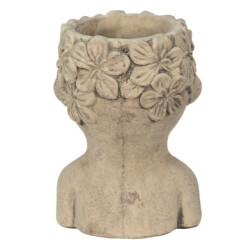 Cementový obal na květináč v designu busty s květinami Tete - 17*16*25 cm
