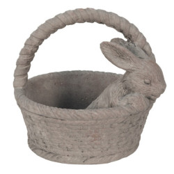 Šedý dekorační obal na květináč ve tvaru košíčku s králíčkem - 24*21*22 cm