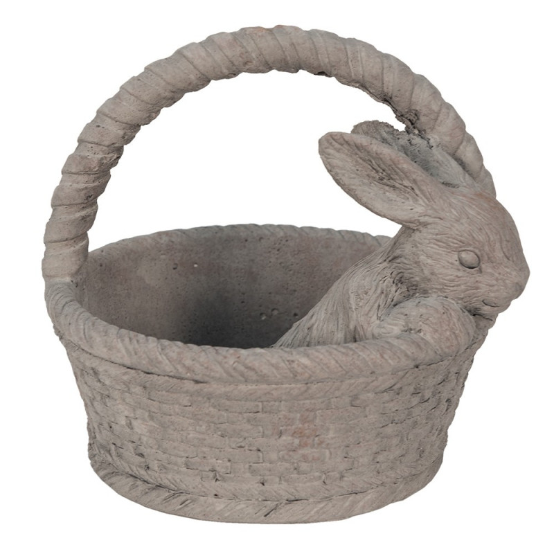 Šedý dekorační obal na květináč ve tvaru košíčku s králíčkem - 24*21*22 cm
