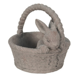 Šedý dekorační obal na květináč ve tvaru košíčku s králíčkem - 24*21*22 cm