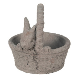 Šedý dekorační obal na květináč ve tvaru košíčku s králíčkem - 24*21*22 cm