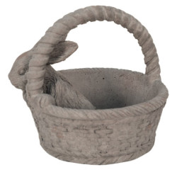 Šedý dekorační obal na květináč ve tvaru košíčku s králíčkem - 24*21*22 cm