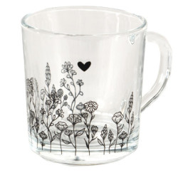 Skleněný hrneček s květinami Flora And Fauna - Ø 8*11*9 cm / 250 ml