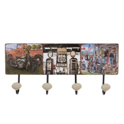Nástěnný kovový věšák se 4-mi háčky Route 66 - 40*7*18 cm