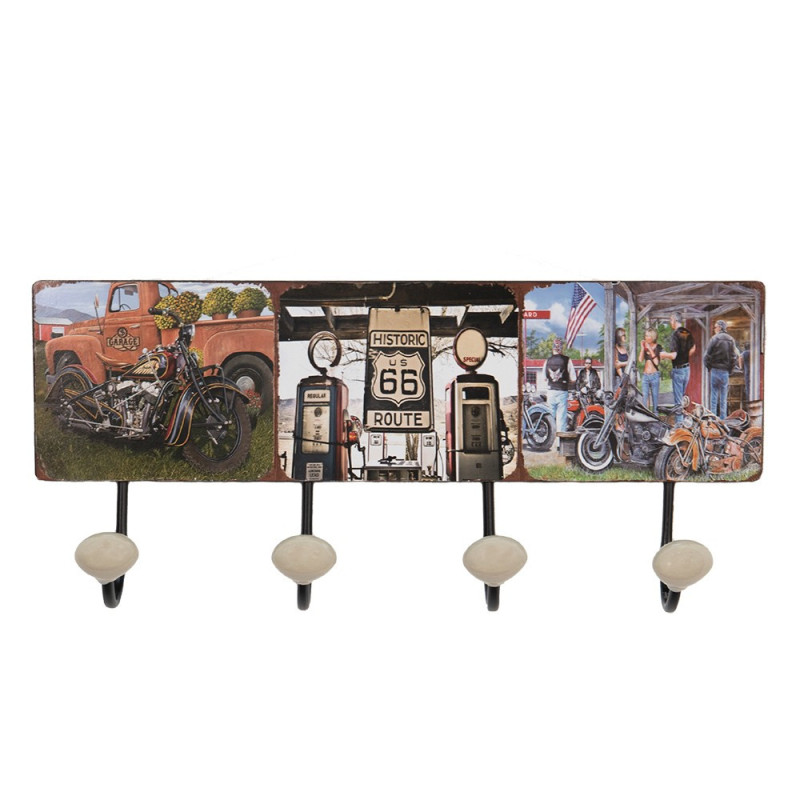 Nástěnný kovový věšák se 4-mi háčky Route 66 - 40*7*18 cm