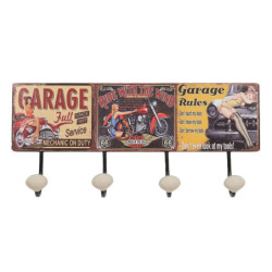 Nástěnný kovový věšák se 4-mi háčky Garage - 40*7*18 cm