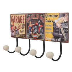 Nástěnný kovový věšák se 4-mi háčky Garage - 40*7*18 cm